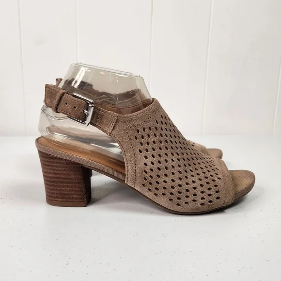 Franco Sarto Mandi 2 Beige Suede Leather Open Toe Heel Slingback Shoes Size 7.5 - Picture 2 of 11
